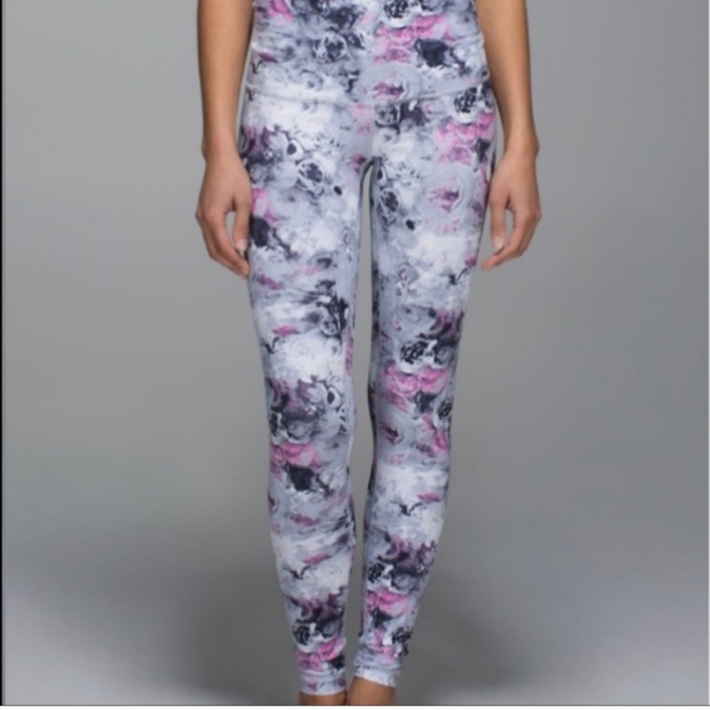 Lululemon Wunder Under Leggings Full on Luon Roll Down Floral Rose